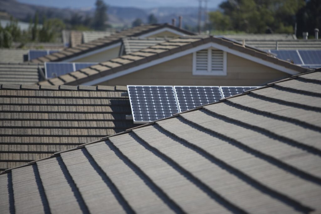 Solar water heater panels on rooftops
