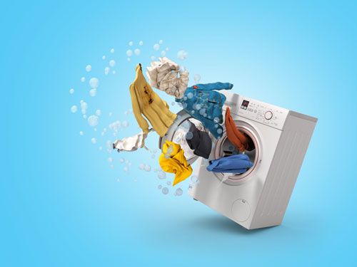 An illustration showing clothes stuffed into a washing machine