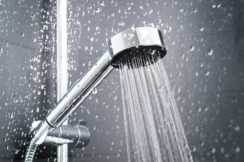 Hot water pouring from a shower